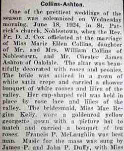 Part 1 Marriage Notice for Chester James ASHTON to Marie Ellen Collins, 18 Jun 1924