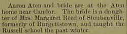 Marriage Notice for Aaron ATEN to (?) ___ Reed, no date, in 9-27-1912 paper