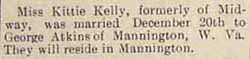 Marriage Notice for George ATKINS to Miss Kittie KELLY, Dec. 20, 1906