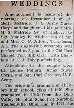 Part 1 Marriage Notice for Stanley K. ATKINS to Betty McBride, 1 Dec 1947