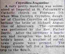 Marriage Notice for Richard AUGUSTINE to Carolyn Ceyrolles, 7 Feb 1929