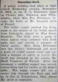 Marriage Notice for Leonard AVRIL to Eva Descutner, 3 Sep 1924