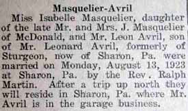 Marriage Notice for Leon AVRIL to Isabelle Masquelier, 13 Aug 1923