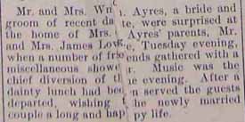 Marriage Notice for William? AYRES to ___ LOWE? LOWRIE? no date 1911