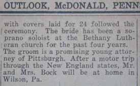 Part 2 Marriage Notice for William E. BOCK, Jr. to Sara Snyder, 15 Jun 1922
