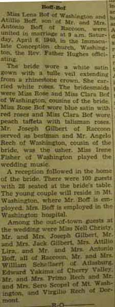 Marriage Notice for Atillio BOFF to Lena Bof, 6 Apr 1940