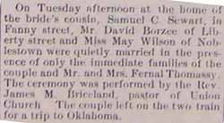 Marriage Notice for David BORZEE to May Wilson, no date, in 7-3-1914 paper