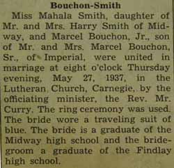 Marriage Notice for Marcel BOUCHON, Jr. to Mahala Smith, 27 May 1937