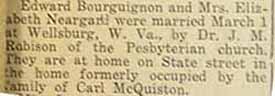 Marriage Notice for Edward Bourguigon and Mrs. Elizabeth Neargard