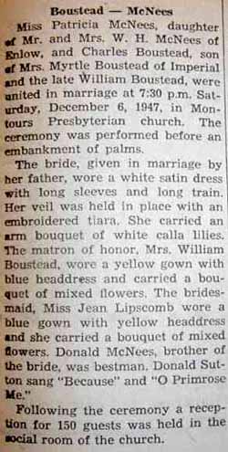 Marriage Notice for Charles BOUSTEAD to Patricia McNees, 6 Dec 1947