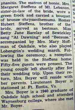 Part 2 Marriage Notice for Budd W. BOYER to Ruth Alice Steffens, 14 Nov 1942