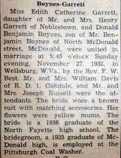 Marriage Notice for Donald Benjamin BOYNES to Edith Catherine Garrett, 27 Nov 1938