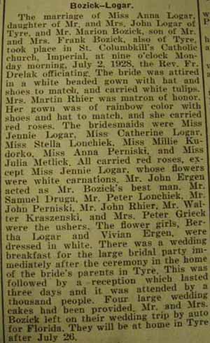 Marriage Notice for Marion BOZICK to Anna Logar, 2 Jul 1928