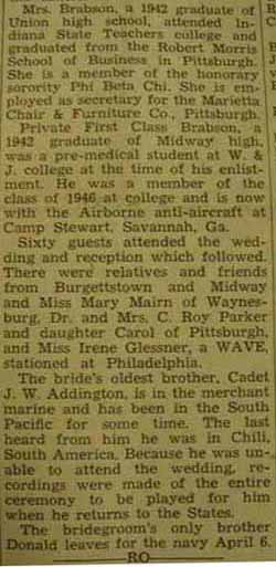 Part 2 Marriage Notice for <b>
        </b>
Howard Wendell BRABSON to Jessie Lee Addington, 27 Mar 1944