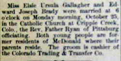 Marriage Notice for Edward Joseph BRADY to Elsie Ursula Gallagher, 25 Oct 1909
