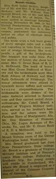 Marriage Notice for William Fitz-Gerald BRAND to Ruth Isabel Shillito, 23 Nov 1940