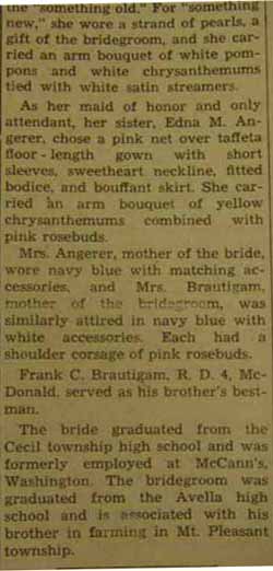 Part 2 Marriage Notice for BRAUTIGAM Elmer F. to Anna M. Angerer, 23 Oct 1946