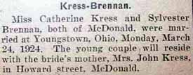Part 1 Marriage Notice for Sylvester BRENNAN to Catherine Kress, 28 Mar 1924