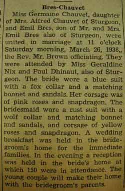 Marriage notice for Emil BRES to Germaine Chauvet, 26 Mar 1938