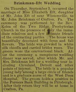 Marriage Notice for John BRINKMAN to Elizabeth Eft, 3 Sep 1912