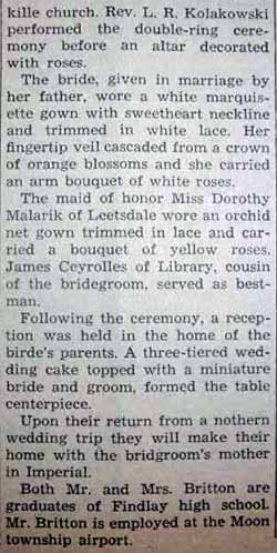 Part 2 Marriage Notice for George BRITTON to Myrtle Stack, 28 Jun 1947