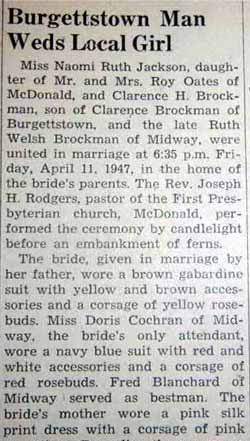 Part 3 Marriage Notice for Clarence H. BROCKMAN to Naomi Ruth Jackson, 11 Apr 1947