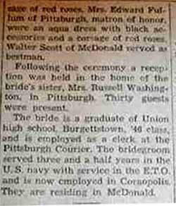 Part 2 Marriage Notice for Frank BROWN to Donna Fullum, 31 Oct 1947