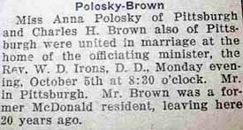 Marriage Notice for Charles H. BROWN to Anna Polosky, 5 Oct 1925