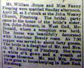 Marriage Notice for William BRUCE to Fanny Fleming, 26 Apr 1908