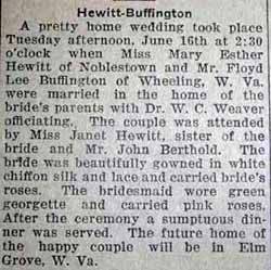 Marriage Notice for Floyd Lee BUFFINGTON to Mary Esther Hewitt, 16 Jun 1925