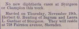 Marriage Notice for Herbert G. BUNTING to Laura L. Gardner, 19 Nov 1914