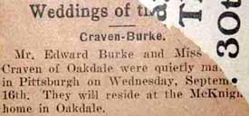 Marriage Notice for Edward BURKE to Miss Craven, 16 Sep 1924