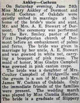 Article 1 Part 1 Marriage Notice for Arnold COCHRAN to Mary Ankley, 24 Jun 1922