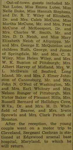 Part 4 Marriage Notice for Robert Murray COCHRAN, Jr. to Mary Louise McQuistion, 10 Sep 1942