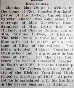 Marriage Notice for Charles COLWES to Genevieve Ross, 20 May 1929