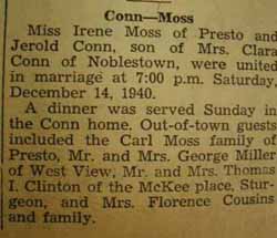 Marriage Notice for Jerold CONN to Irene Moss, 14 Dec 1940