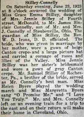 Marriage Notice for James Sinclair CONNELLY to Grace Emma Stilley, 23 Jun 1923