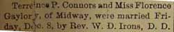 Marriage Notice for Terrence P. CONNORS to Florence Gaylory, 8 Dec 1905