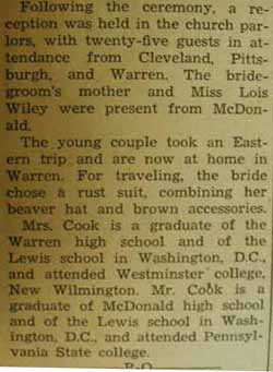 Part 2 Marriage notice for William COOK to Gene Schwing, 5 Oct 1940