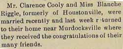 Marriage Notice for Clarence COOLY to Blance Riggle, no date, in 5-19-1905 paper