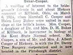 Marriage Notice for Marshall C. COOPER to Helen Lucy Buker, 6 Mar 1924