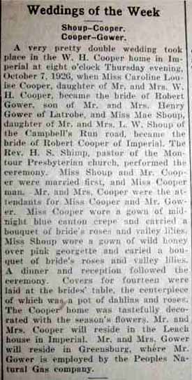 Marriage Notice for Robert COOPER to Mae Shoup, 7 Oct 1926