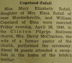 Marriage Notice for William COPELAND to Mary Elizabeth Zufall, 26 Apr 1940