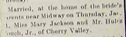 Marriage Notice for Mr. Hultz COUCH, Jr. to Miss Mary JACKSON, Jan. [21?], 1909