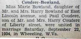Marriage Notice for Paul COUDERC to Marie Bowland, 22 Sep 1934