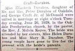 Marriage Notice for George CRAFT, Jr. to Elizabeth Darabos, 26 Jun 1928