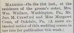 Marriage Notice Jno. M. CRAWFORD to Margaret Conn, 21 Jun 1893