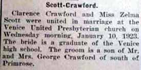 Marriage Notice for Clarence CRAWFORD to Zelma Scott, 10 Jan 1923