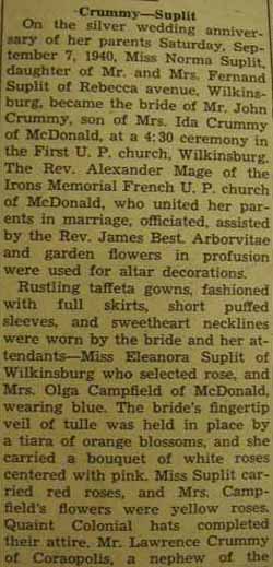 Part 1 Marriage Notice for CRUMMY to Norma Suplit, 7 Sep 1940
