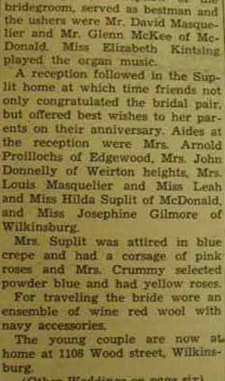 Part 2 Marriage Notice for CRUMMY to Norma Suplit, 7 Sep 1940